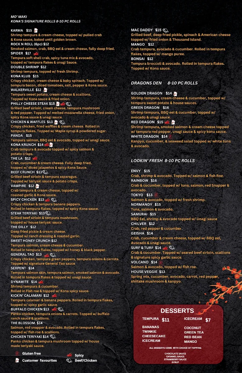 Menu, Kona Sushi - Walkerville
