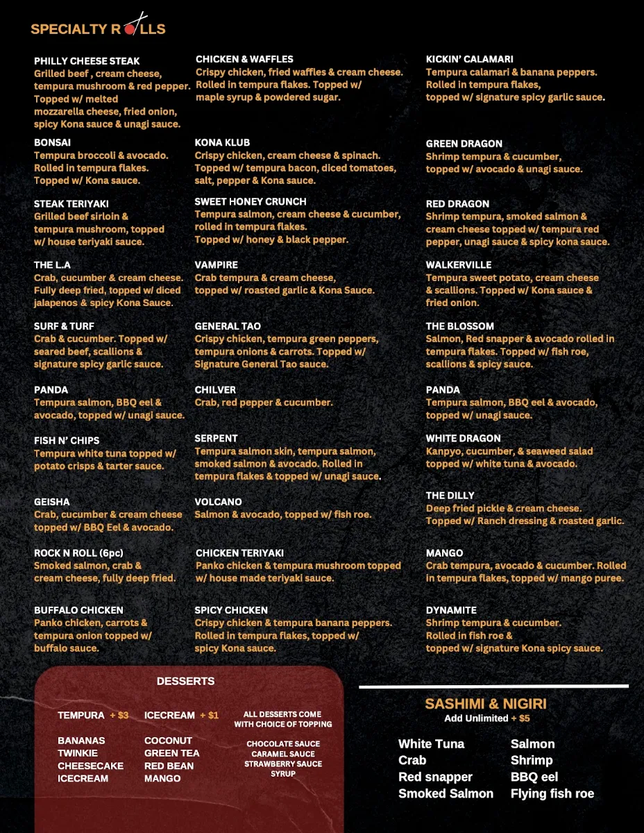 Menu, Kona Sushi - Walkerville