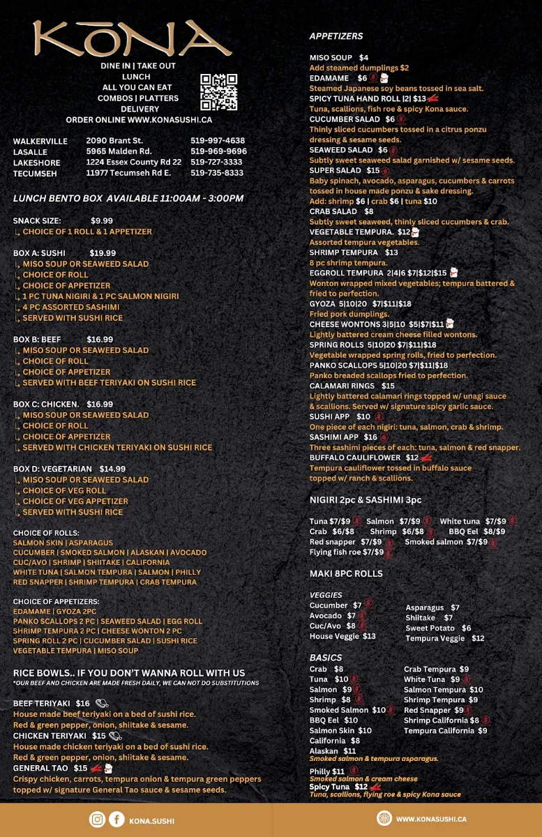Menu, Kona Sushi - Walkerville