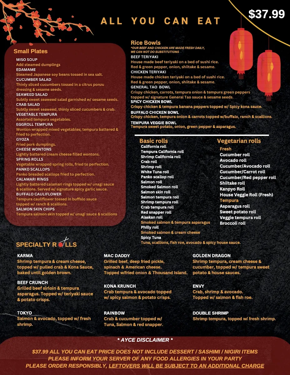 Menu, Kona Sushi - Walkerville