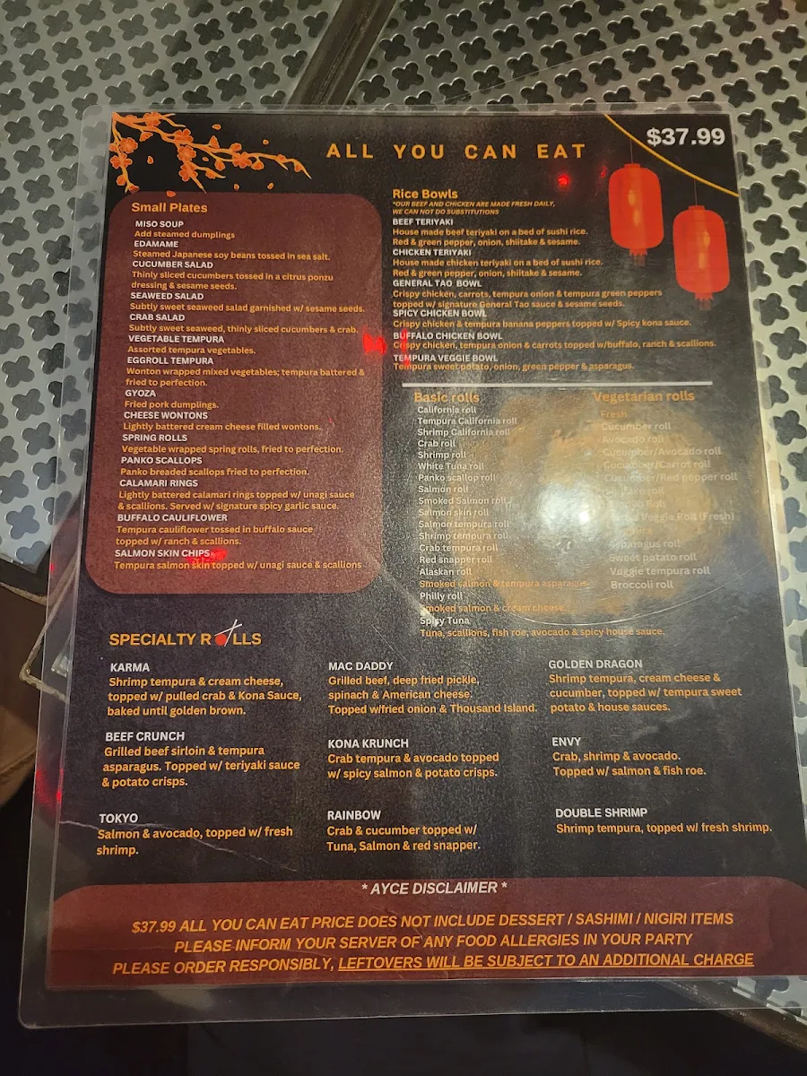 Menu, Kona Sushi - Walkerville