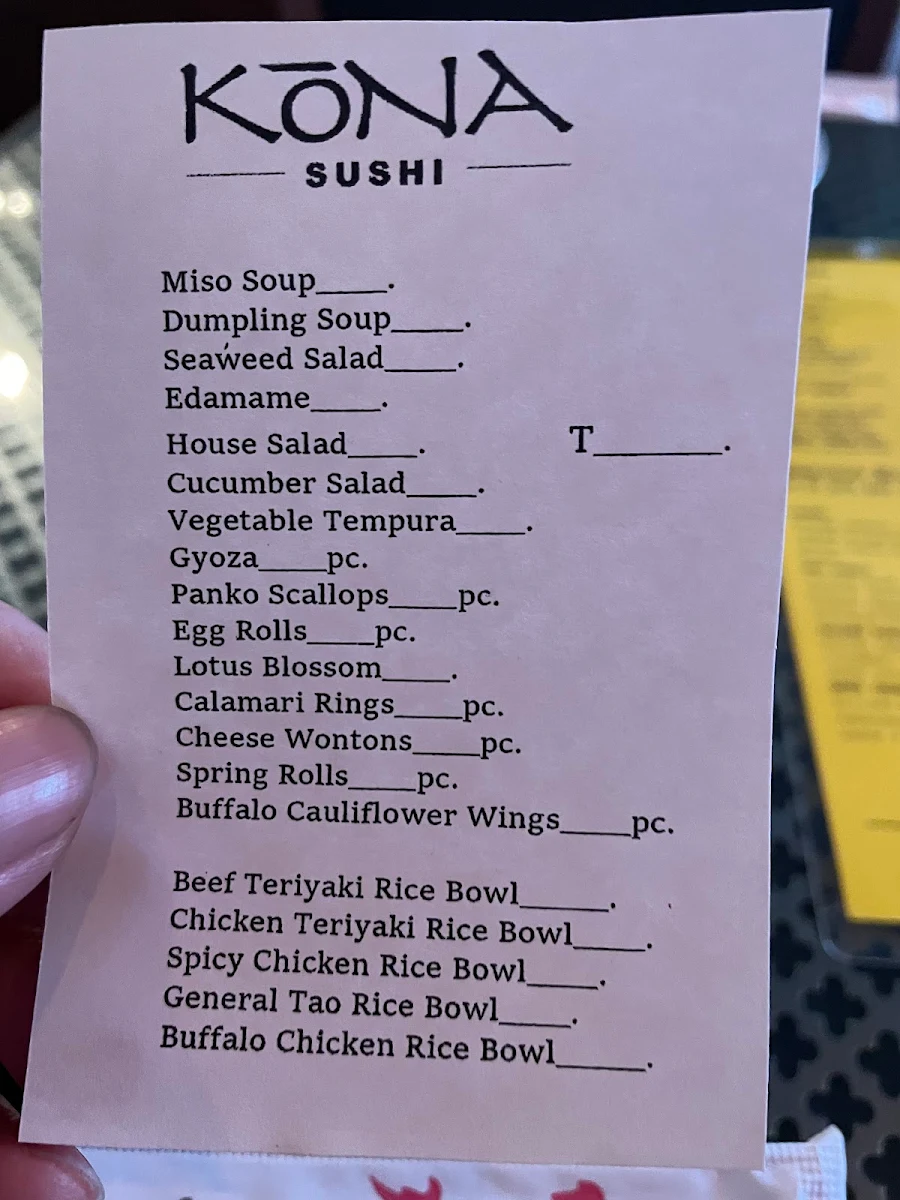 Menu, Kona Sushi - Walkerville