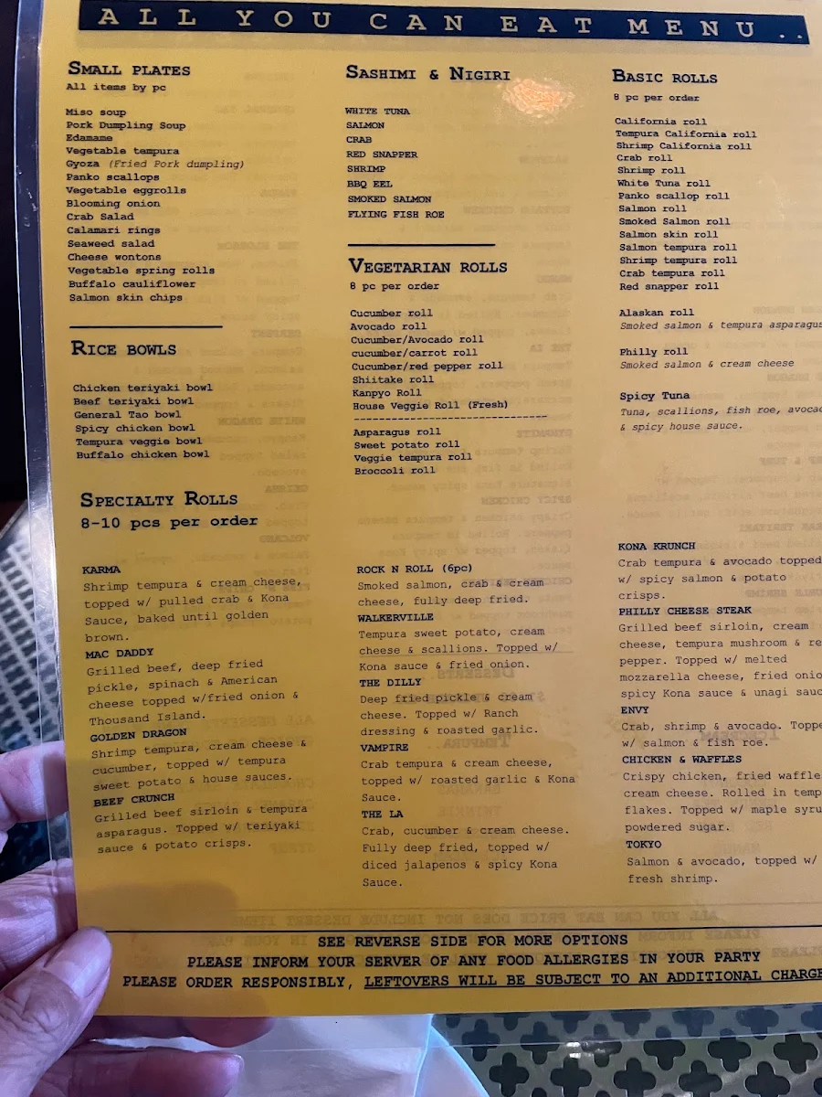 Menu, Kona Sushi - Walkerville