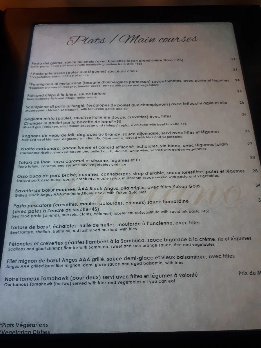 Menu, Restaurant Feliciano Apportez Votre Vin BYOB