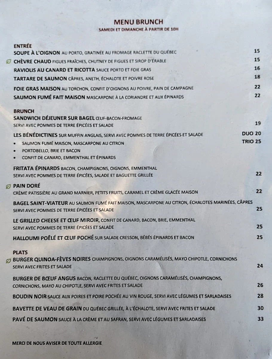 Menu, Restaurant Bagatelle Bistro Apportez votre vin