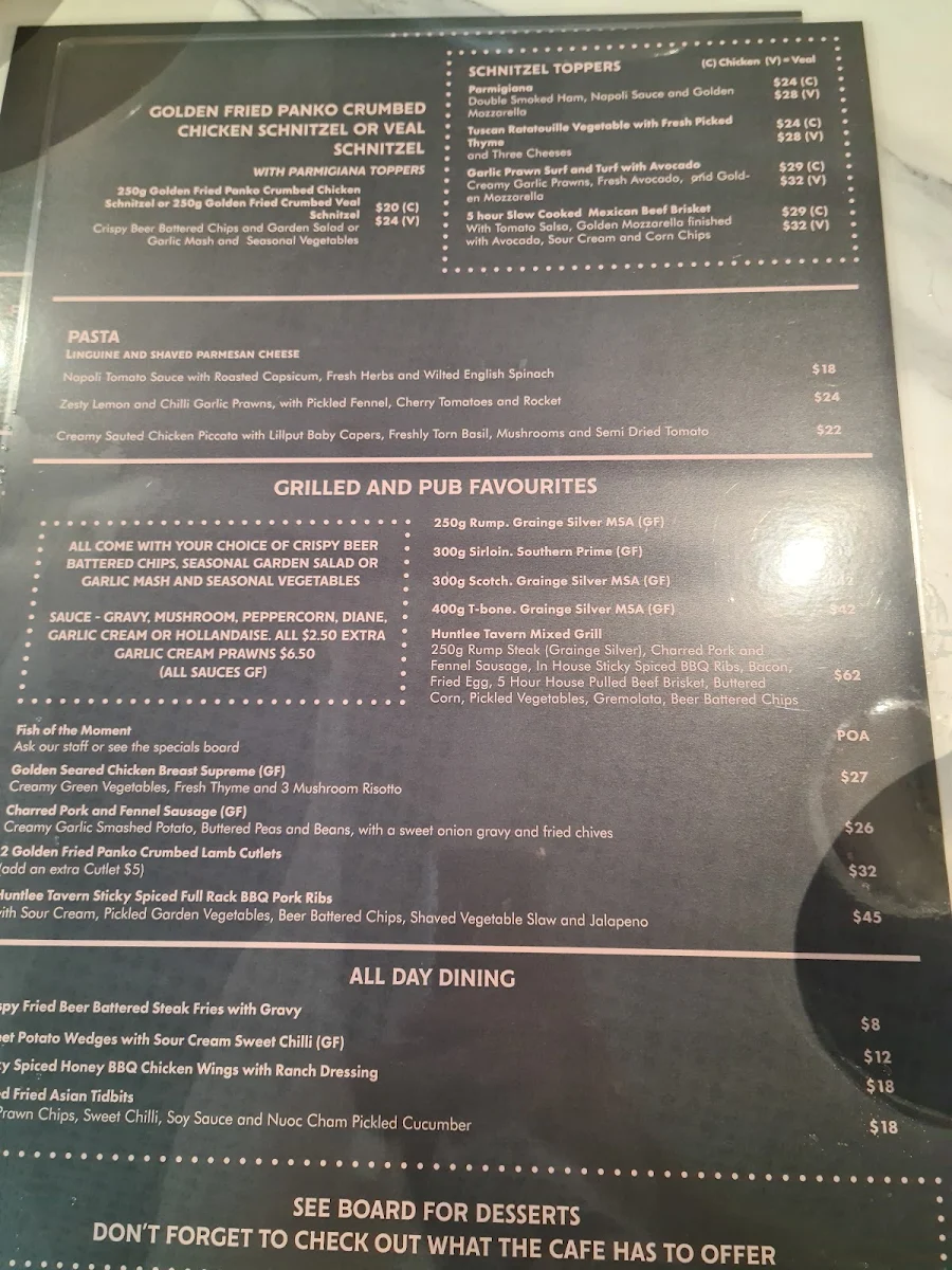 Menu, Huntlee Tavern