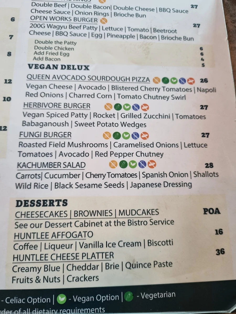 Menu, Huntlee Tavern