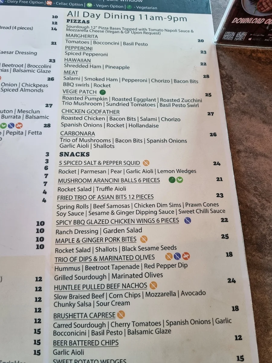 Menu, Huntlee Tavern