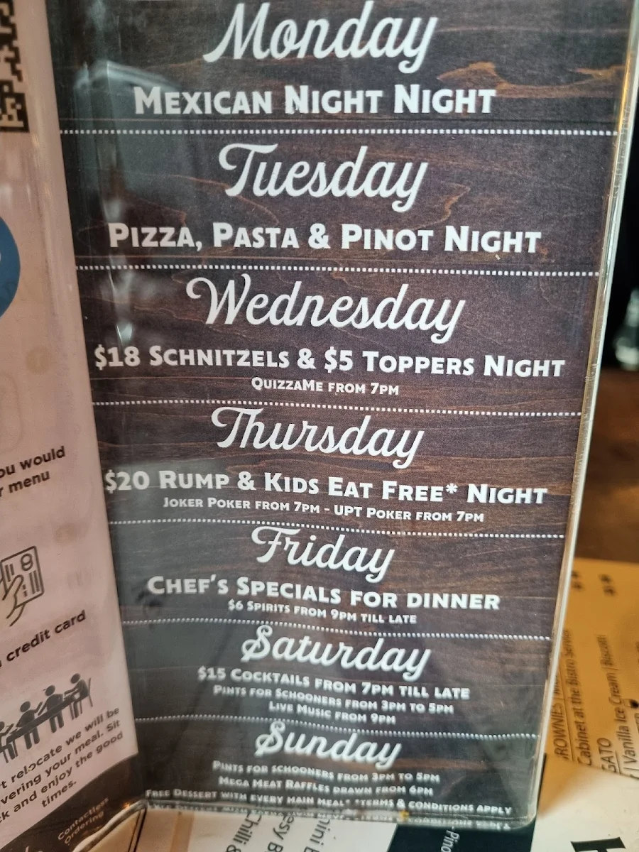 Menu, Huntlee Tavern