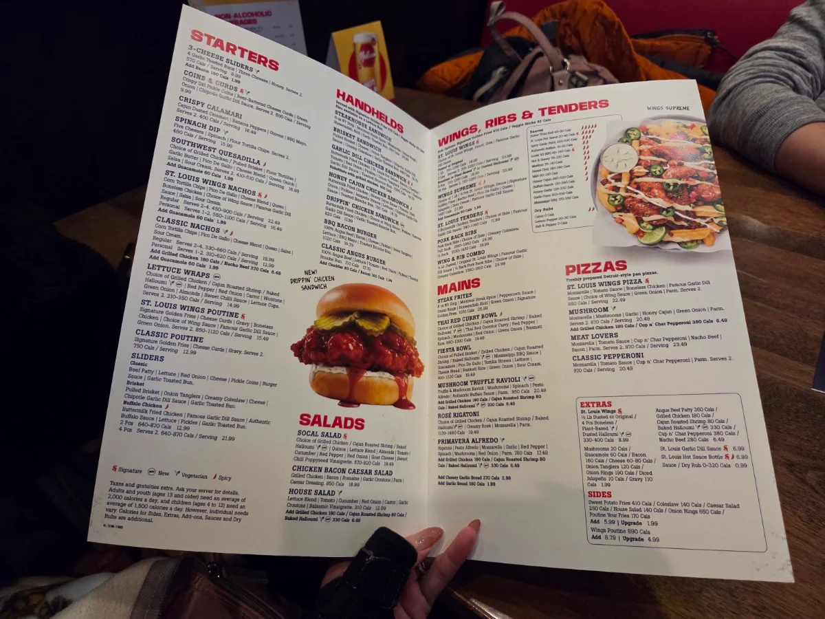 Menu, St. Louis Bar & Grill