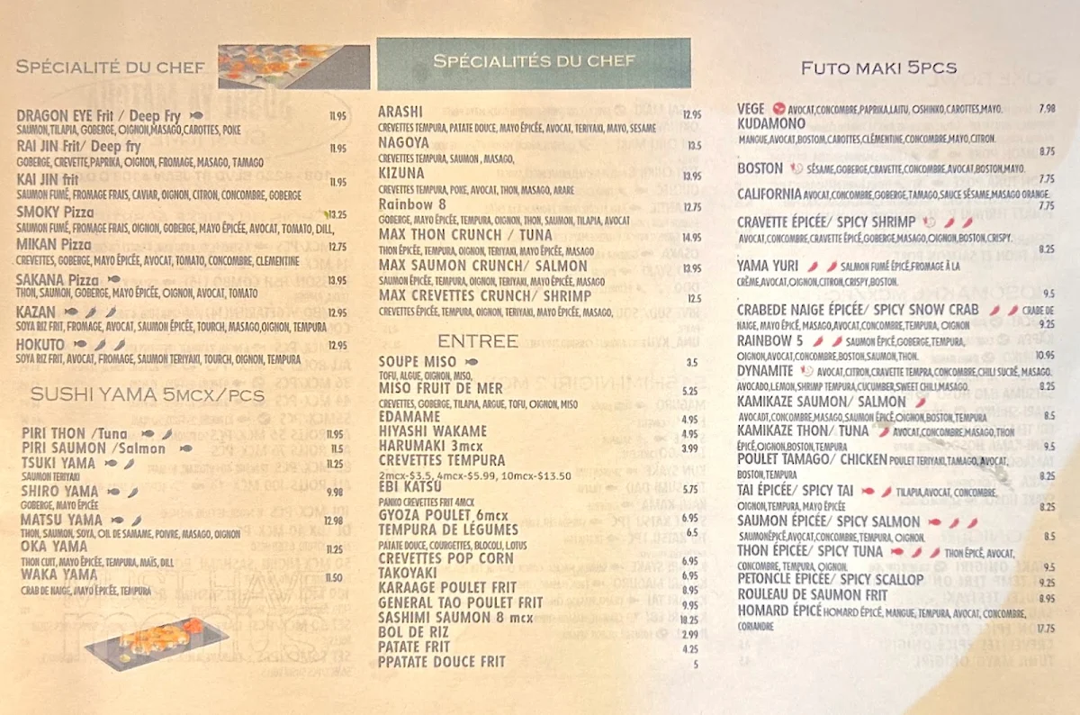 Menu, SUSHI YA MATCHA