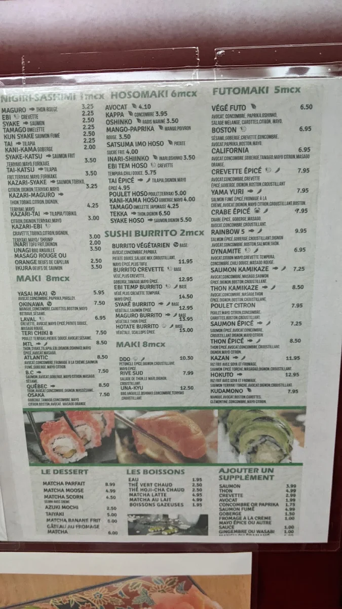 Menu, SUSHI YA MATCHA