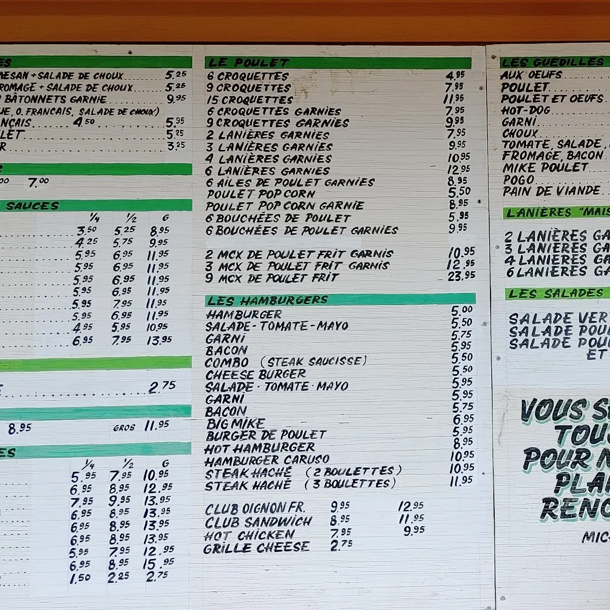 Menu, Casse-croûte chez Mike