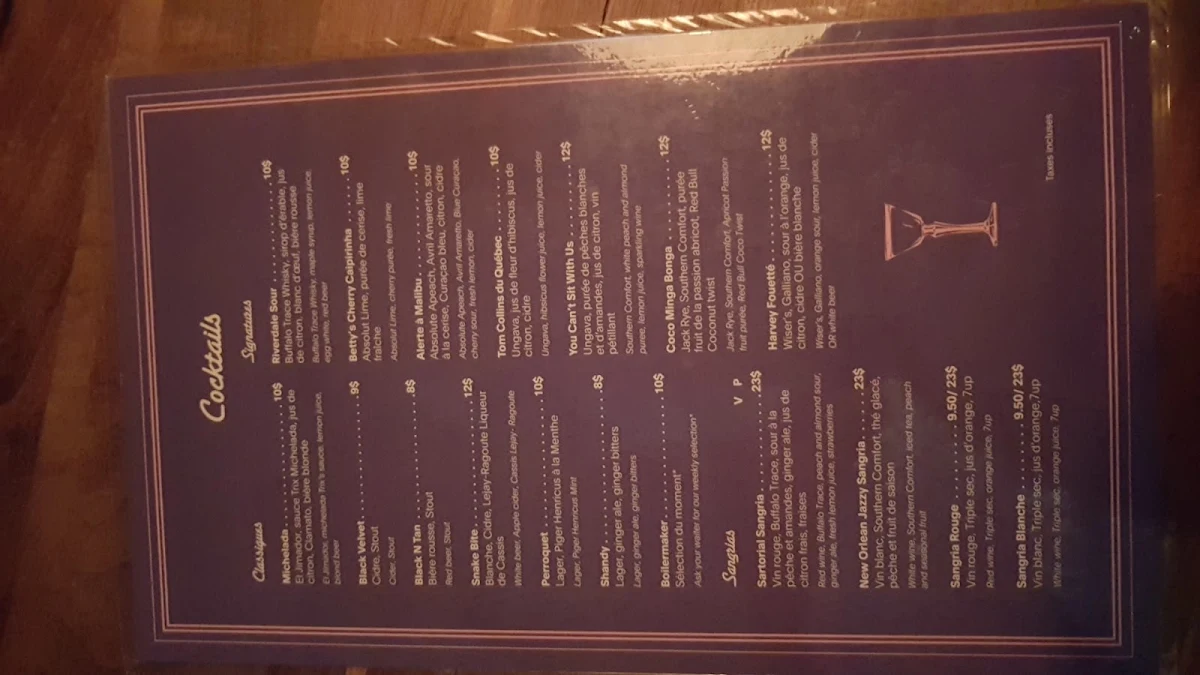 Menu, Léo's Taproom