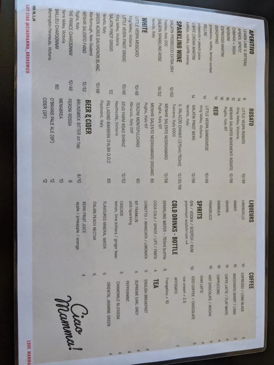 Menu, Ciao Mamma!