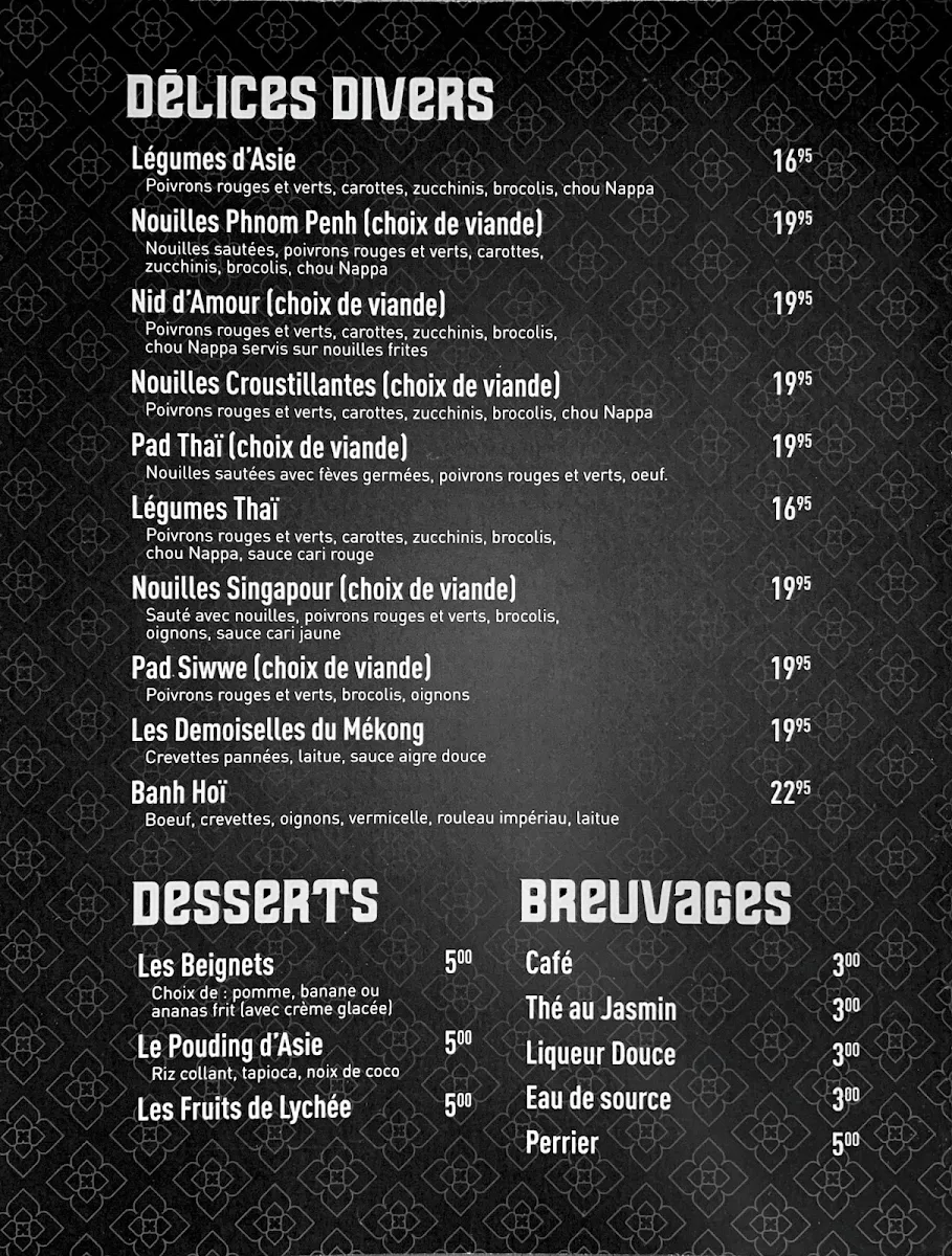 Menu, Khmer Angkor Express