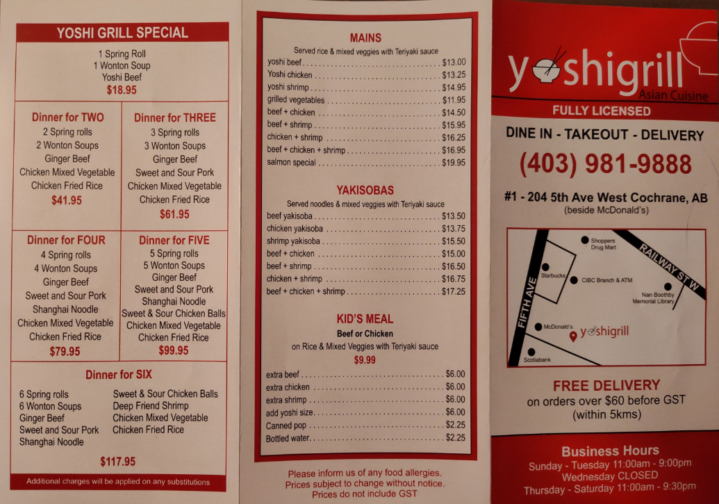 Menu, Yoshigrill