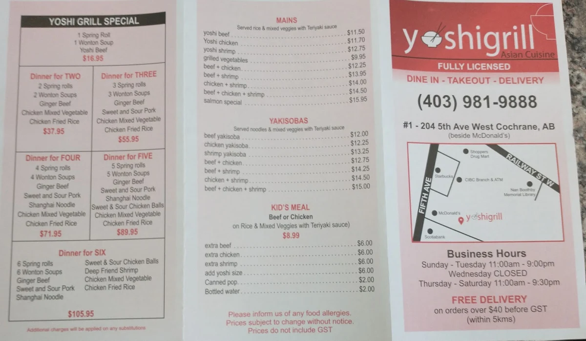 Menu, Yoshigrill