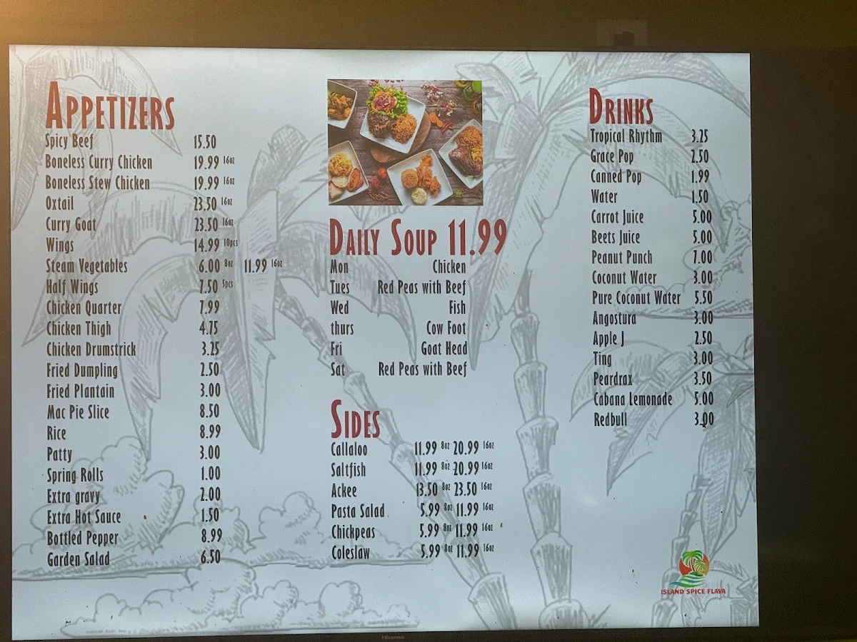 Menu, Island Spice Flava Inc