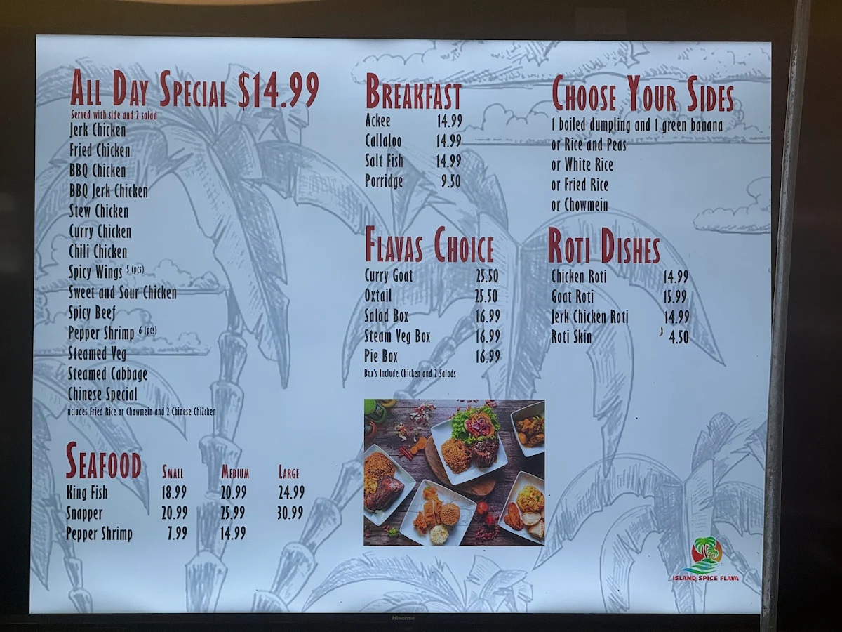 Menu, Island Spice Flava Inc