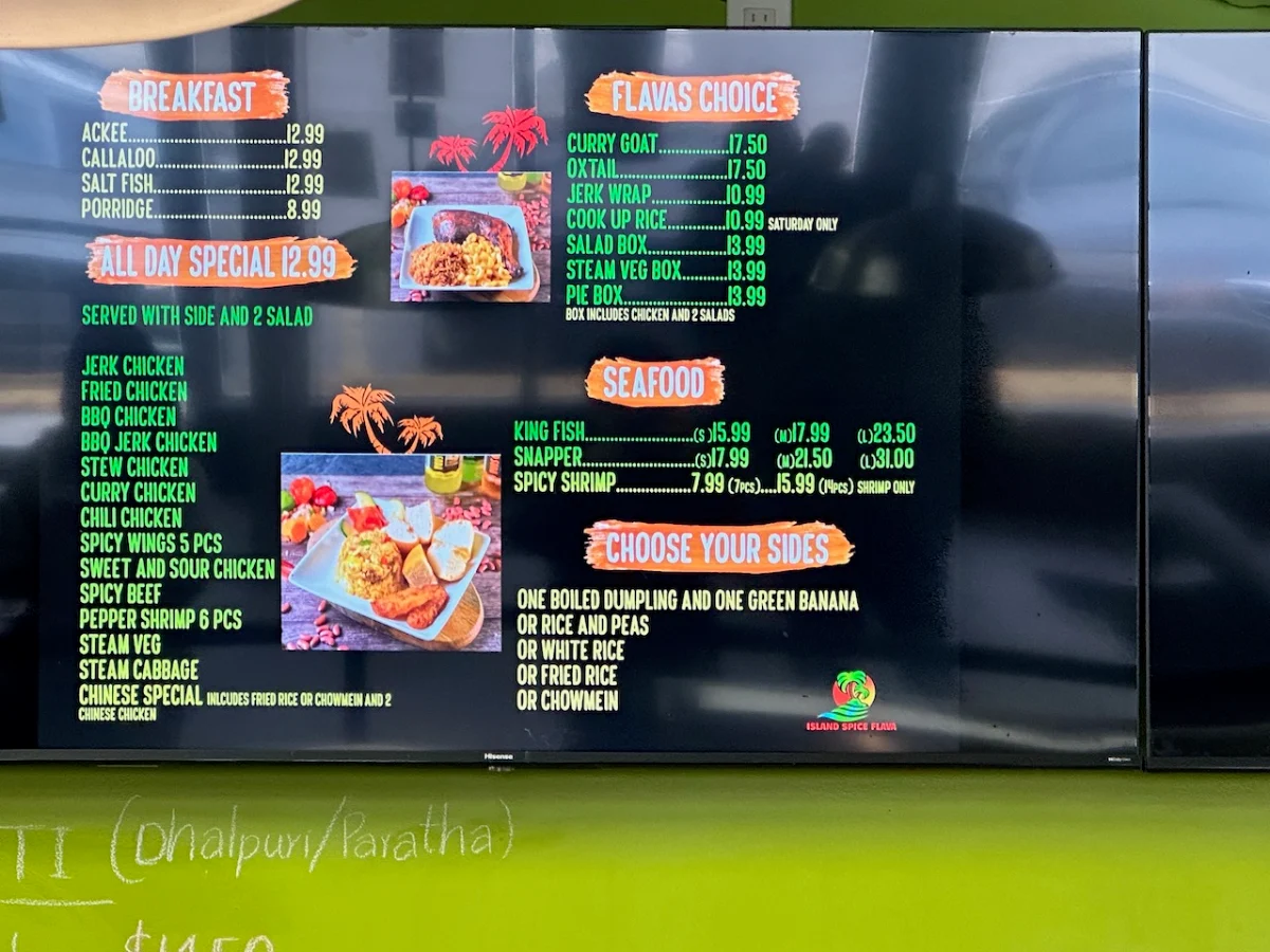Menu, Island Spice Flava Inc
