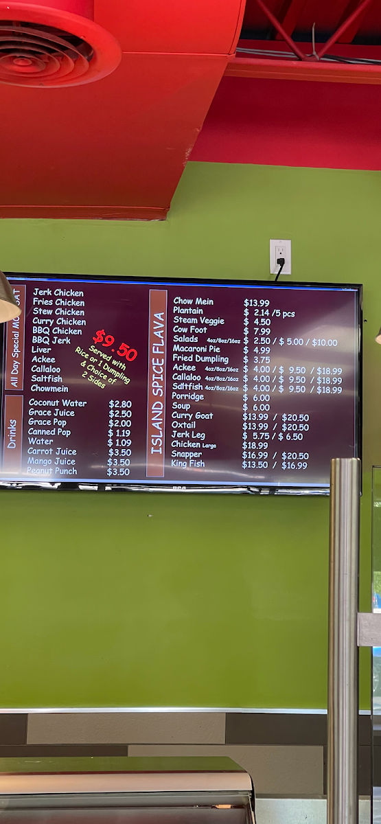 Menu, Island Spice Flava Inc