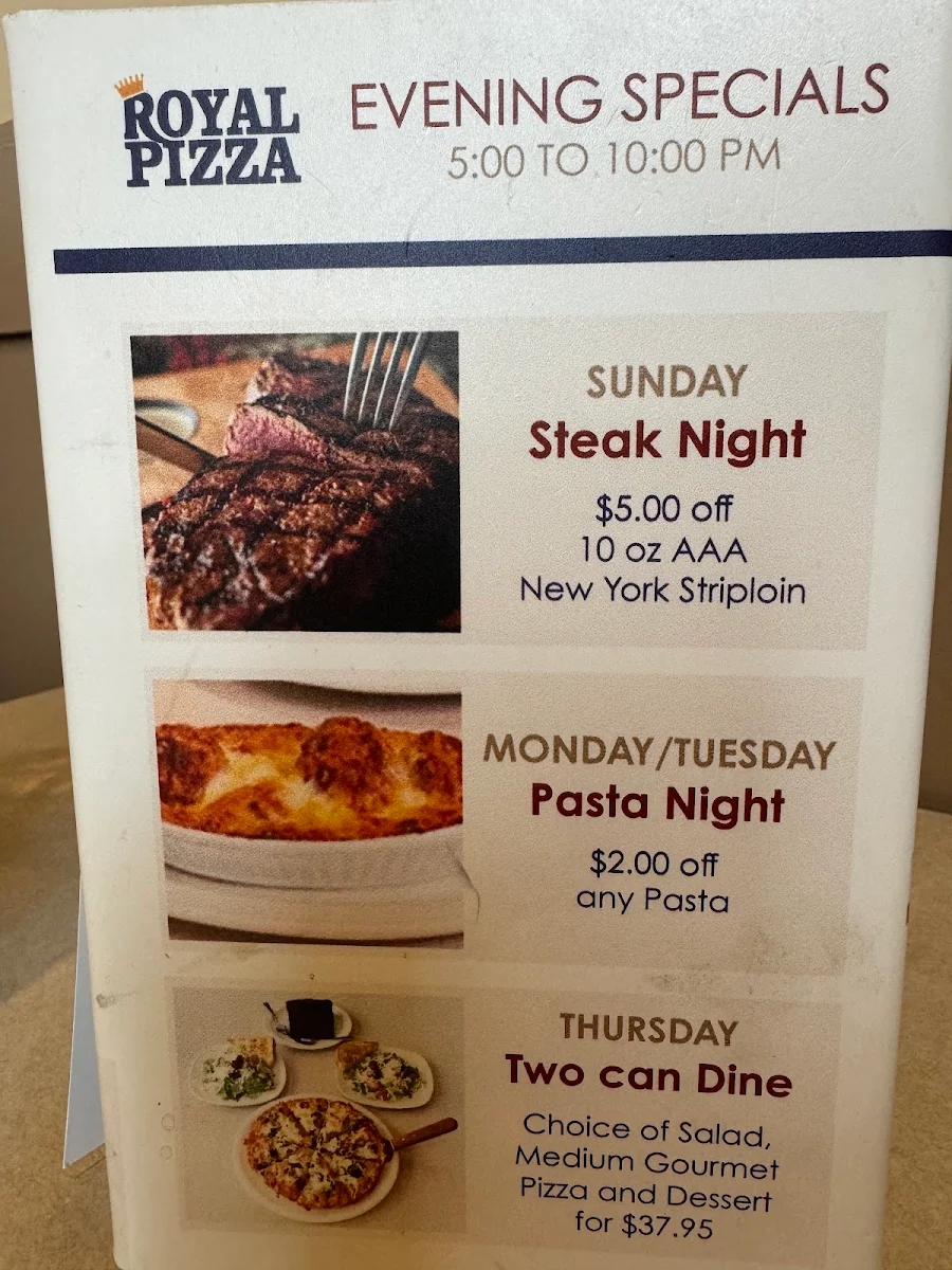 Menu, Royal Pizza Old Strathcona