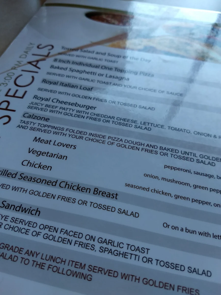 Menu, Royal Pizza Old Strathcona
