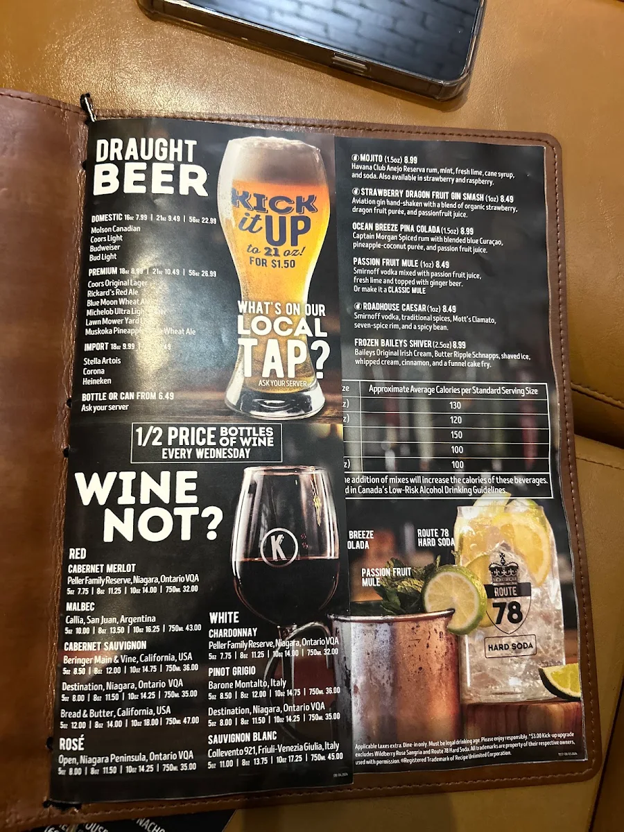 Menu, Kelseys Original Roadhouse
