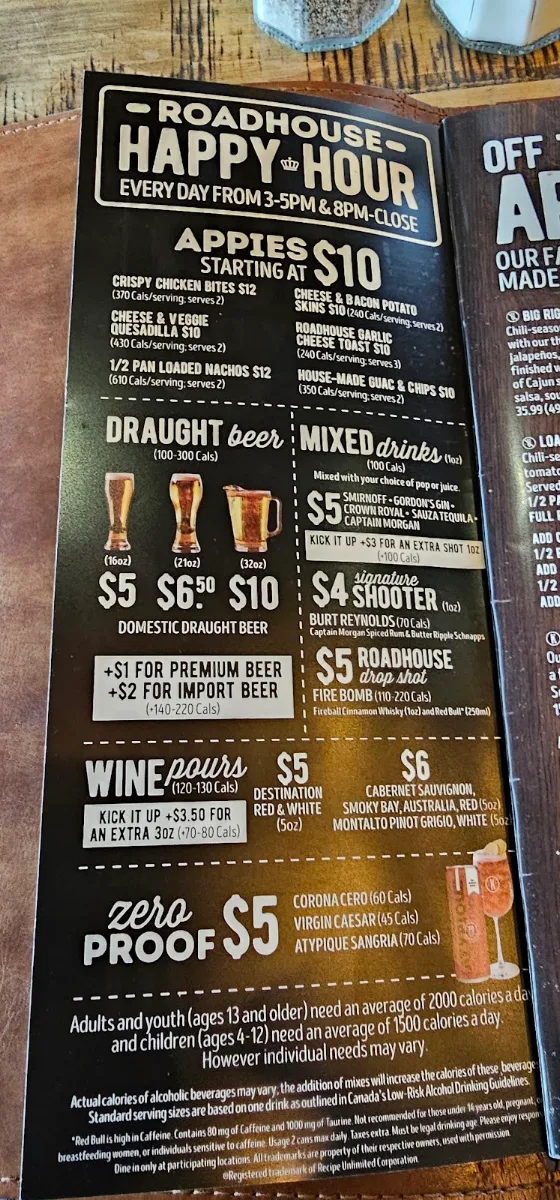 Menu, Kelseys Original Roadhouse