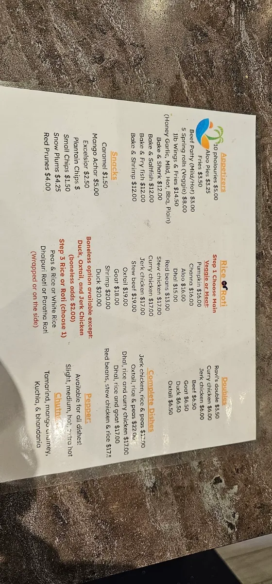 Menu, Ravi's Hot & Spicy