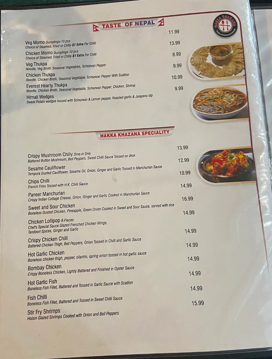 Menu, Hakka Khazana Bar and Grill