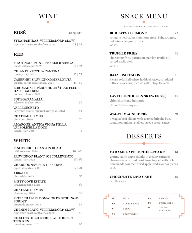 Menu, Lavelle