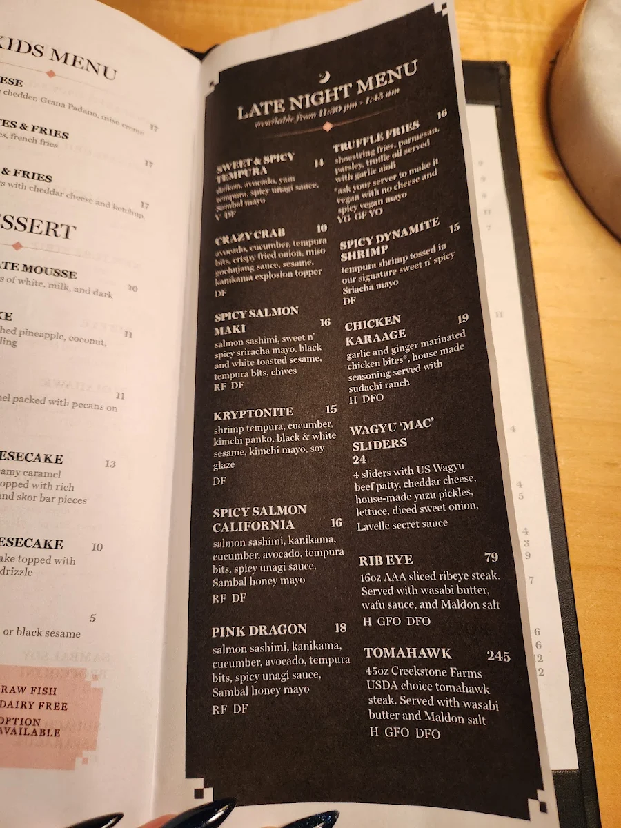 Menu, Lavelle