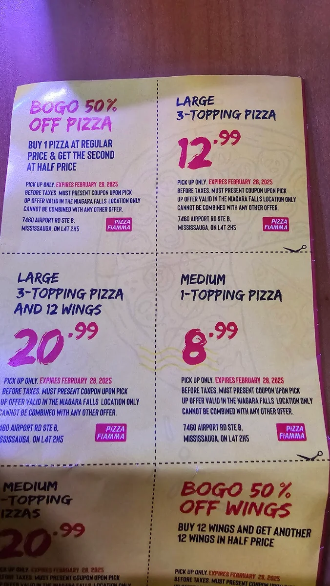 Menu, Pizza Fiamma