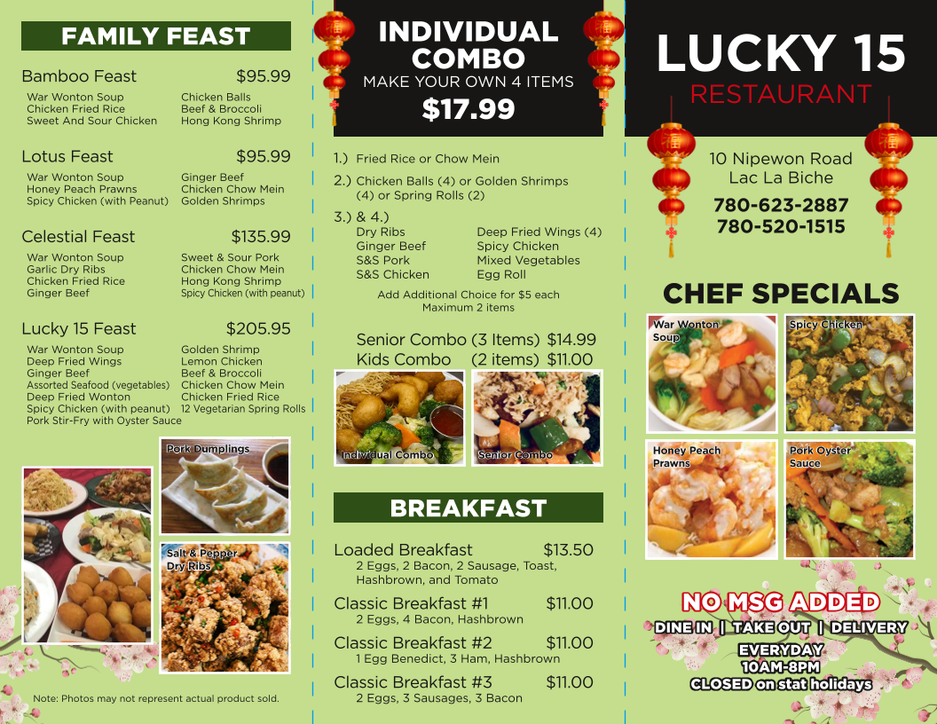 Menu, Lucky 15 Restaurant