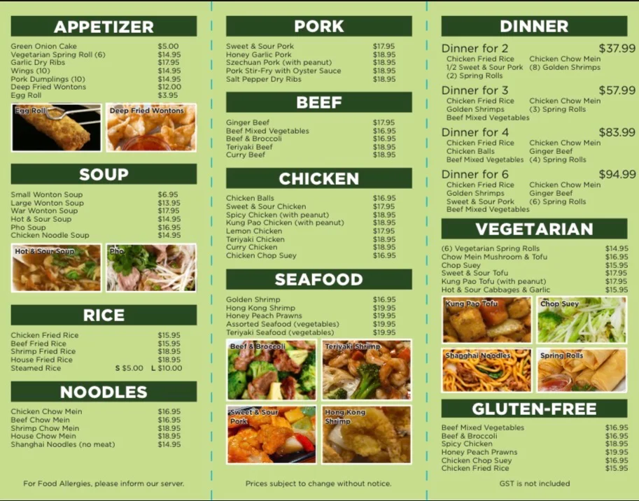 Menu, Lucky 15 Restaurant