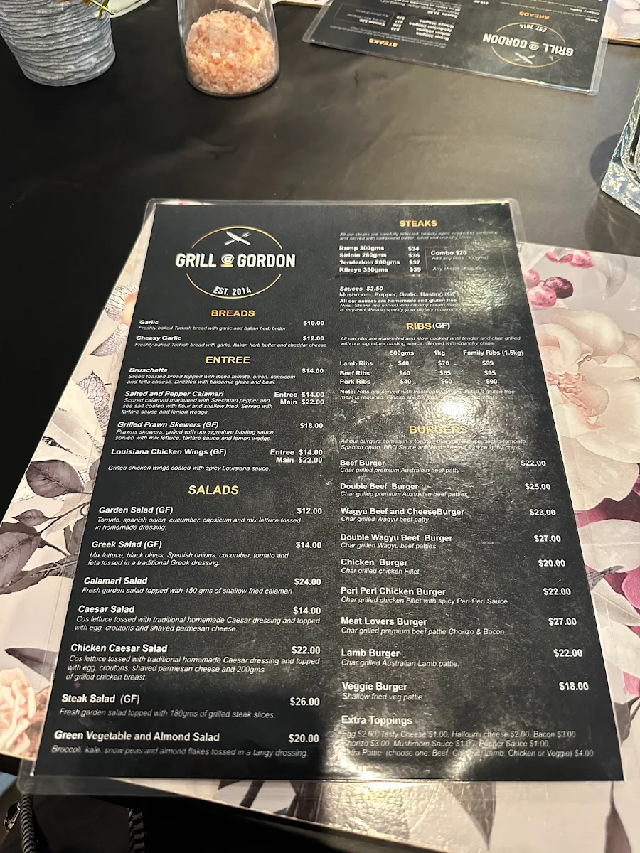 Menu, Grill @ Gordon