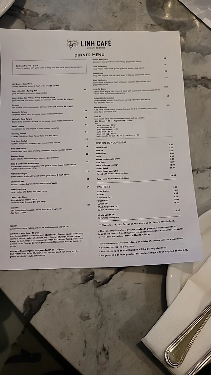 Menu, Linh Café