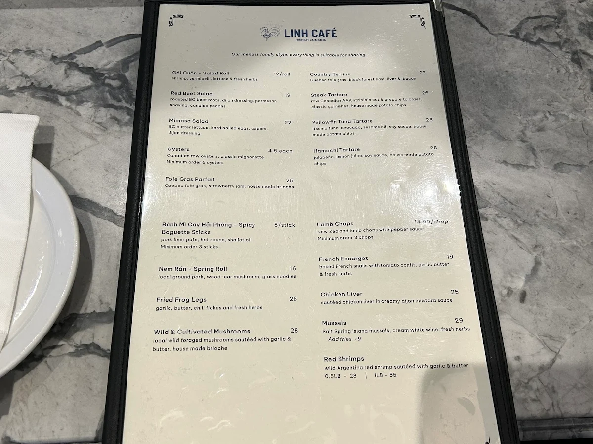 Menu, Linh Café