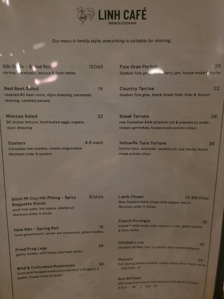 Menu, Linh Café