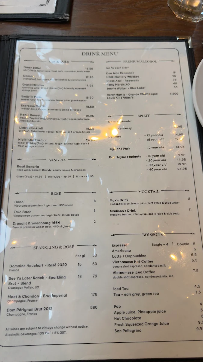 Menu, Linh Café