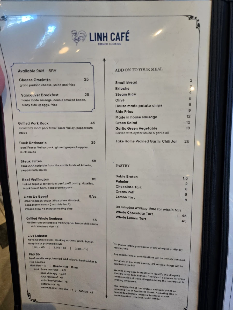 Menu, Linh Café