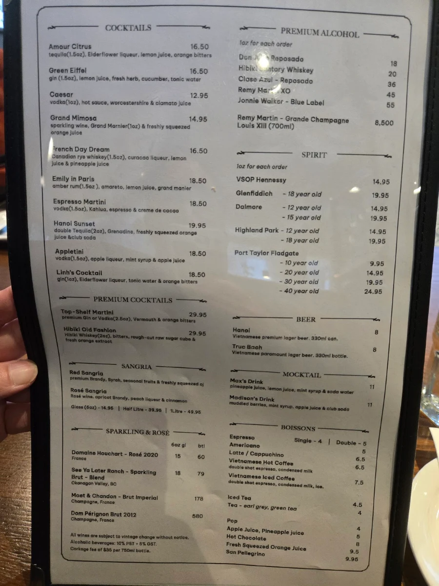 Menu, Linh Café
