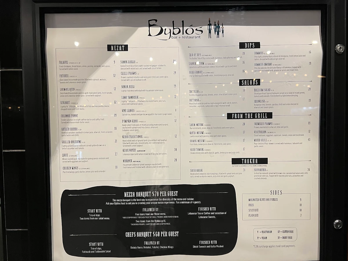 Menu, Byblós Melbourne