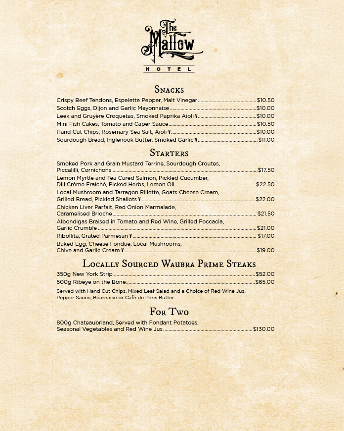 Menu, The Mallow