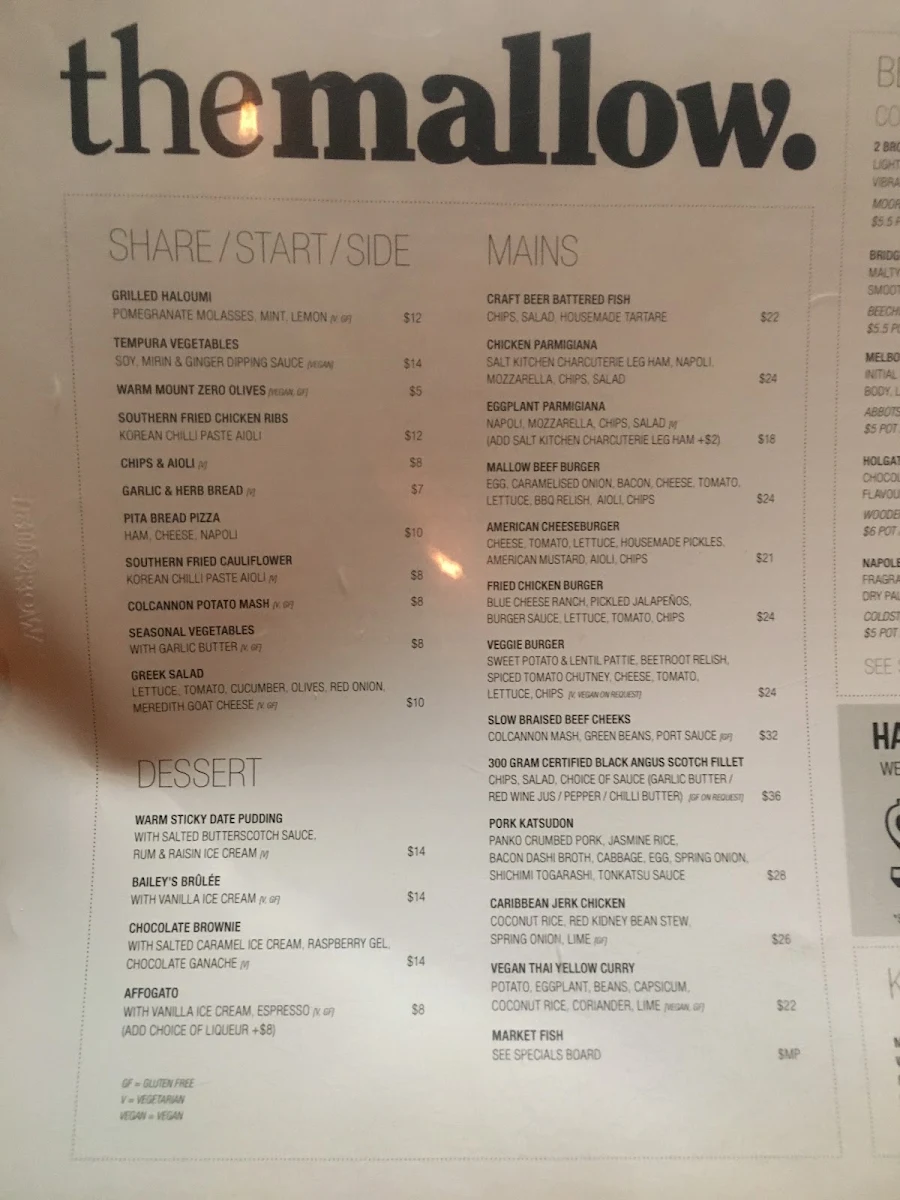 Menu, The Mallow