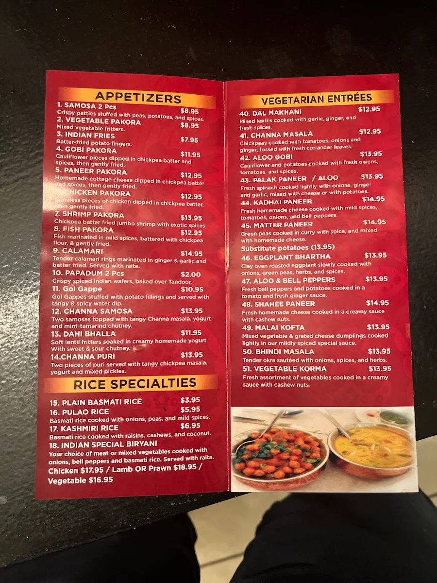 Menu, Kootenay's Taste of India