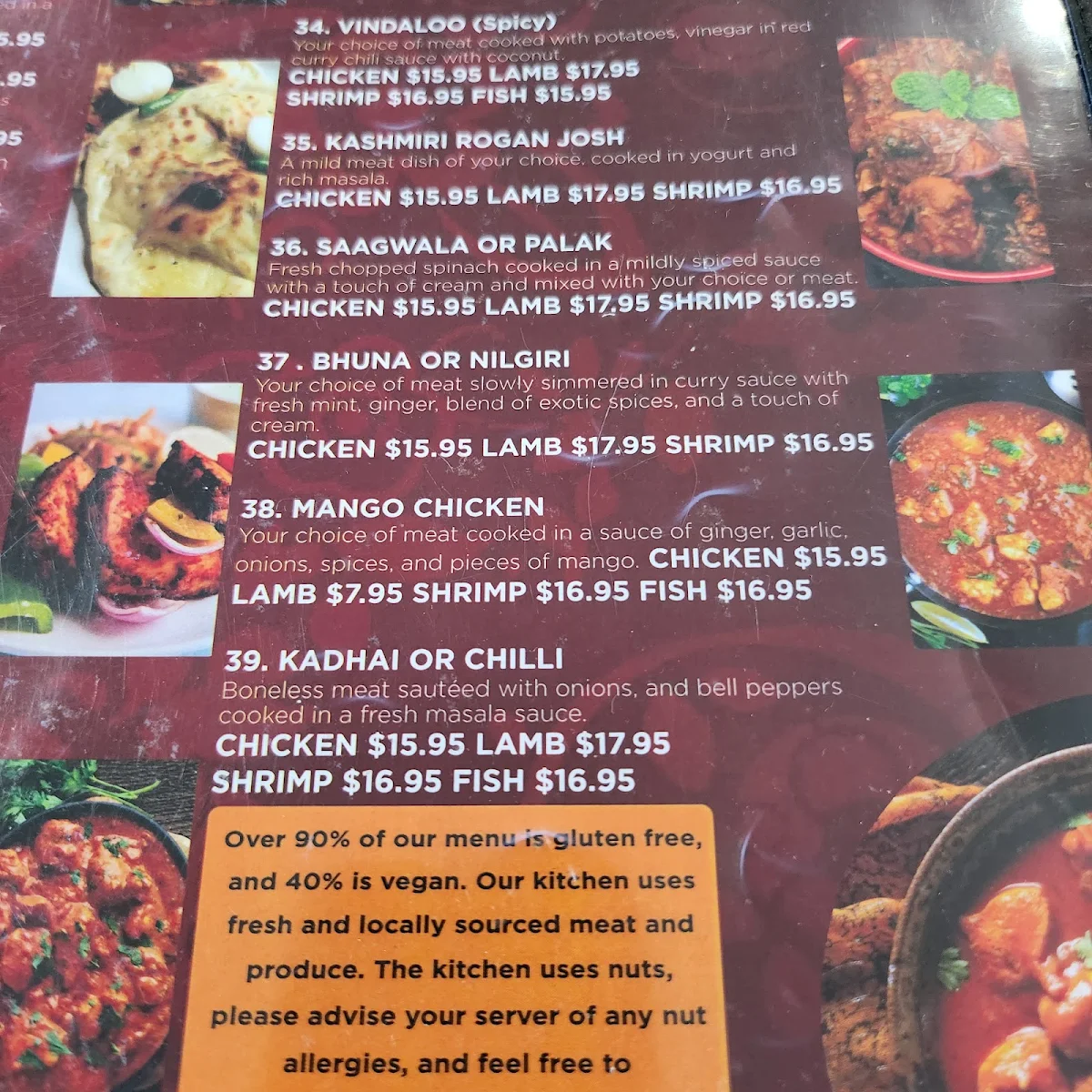 Menu, Kootenay's Taste of India