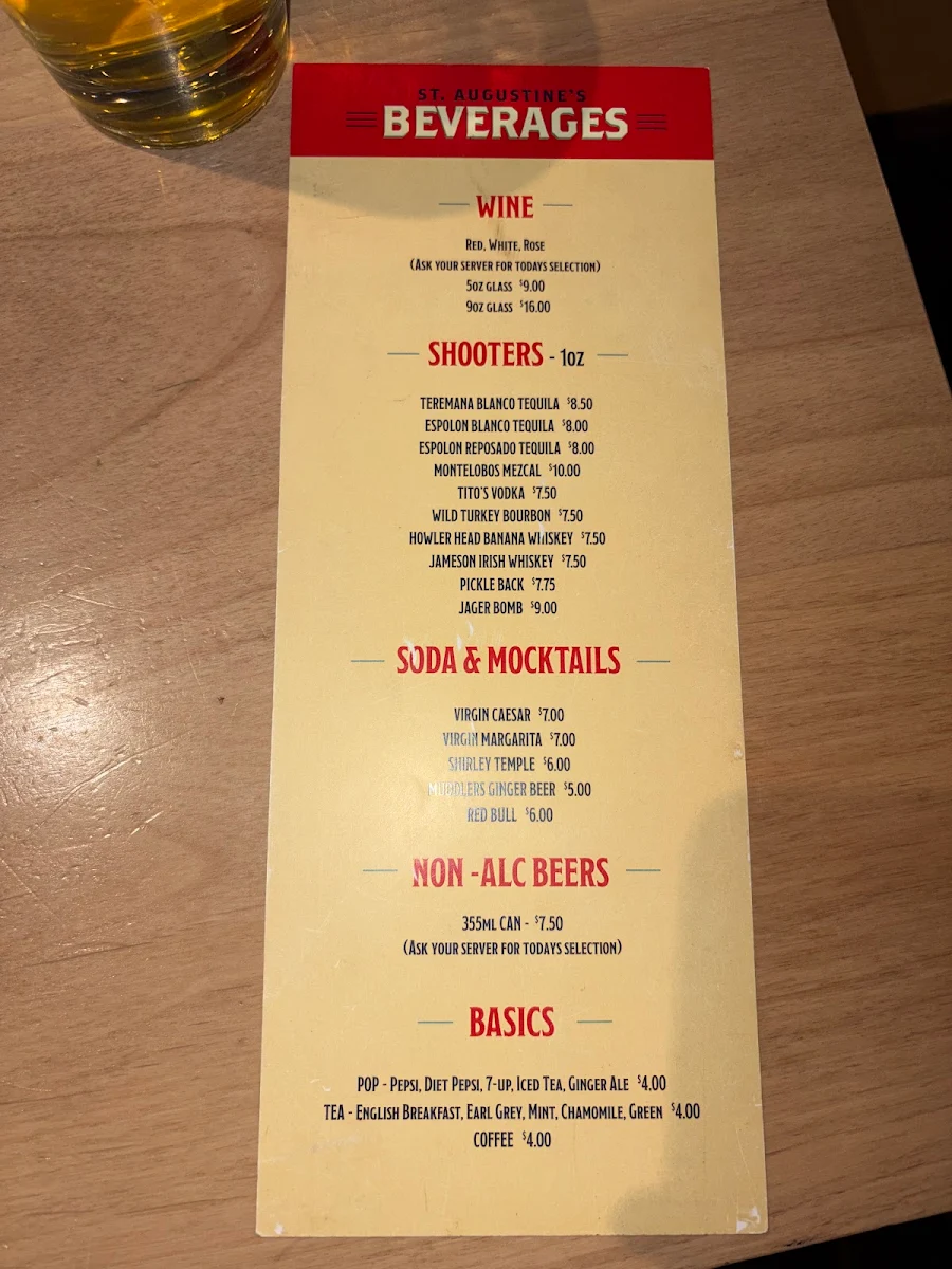 Menu, St. Augustine's